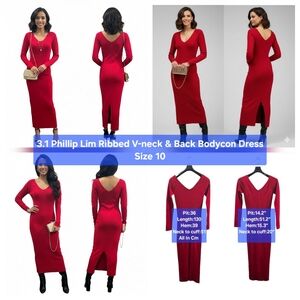 3.1 Phillip Lim Ribbed V-neck & Back Bodycon Dress Size 10